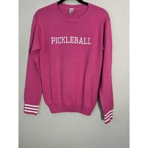 The Bubble Lifestyle Pickleball Sweater Size M Pink & White  Crewneck Preppy